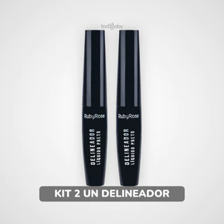 Delineador Líquido Kit 2 Unidades Traço Preciso Ponta Fina Cor Preta Ruby Rose HB8406