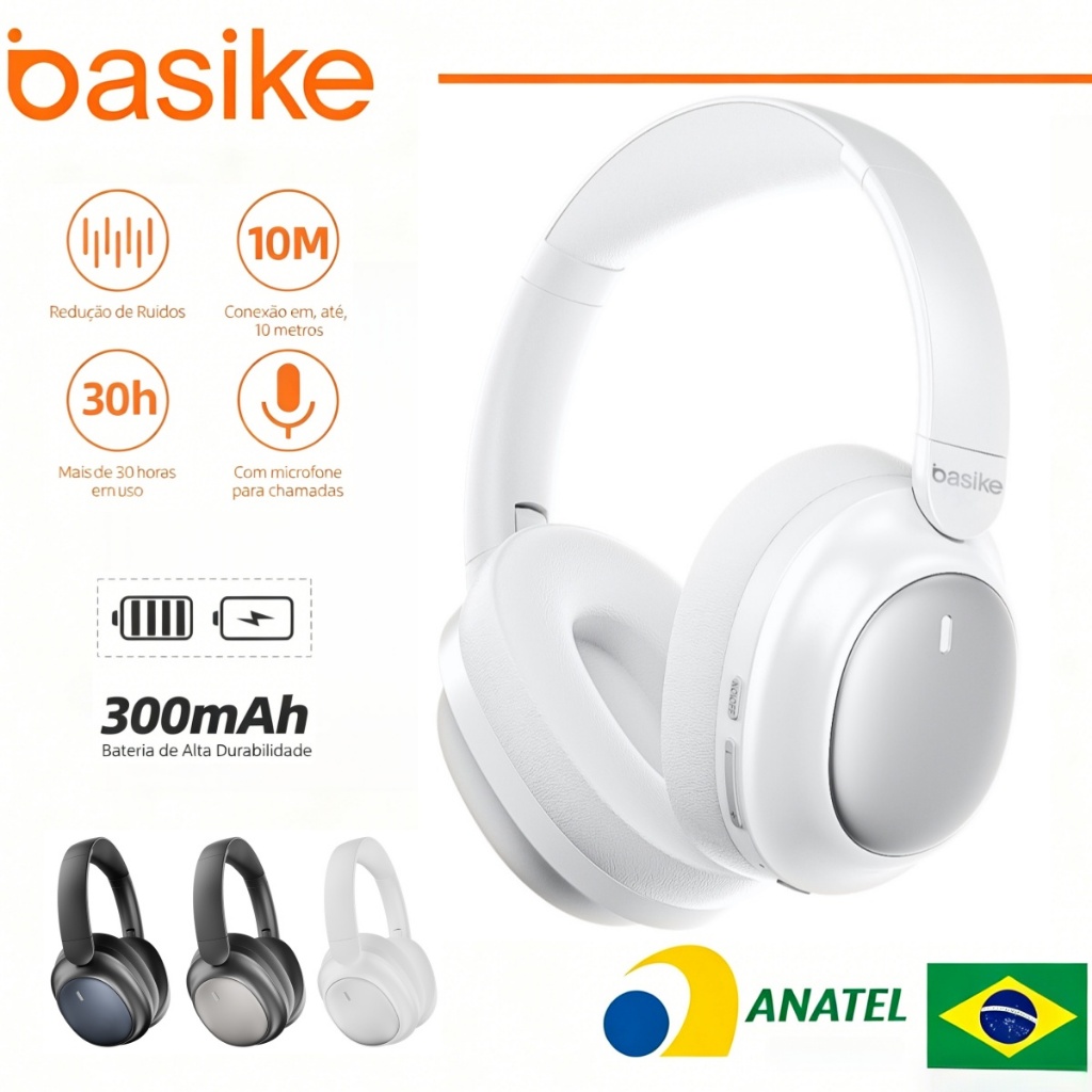 BASIKE fone sem fio bluetooth 5.4 headphone Redundância Deep ANC Noise cancellation Fone Ouvido