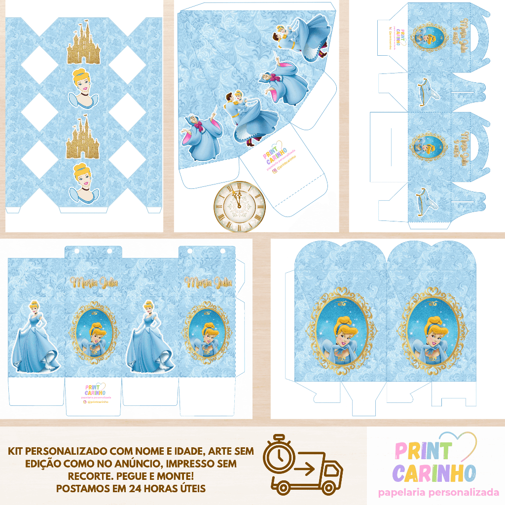 KIT LEMBRANCINHAS TEMA CINDERELA - lembrancinhas/caixinhas personalizadas para festas