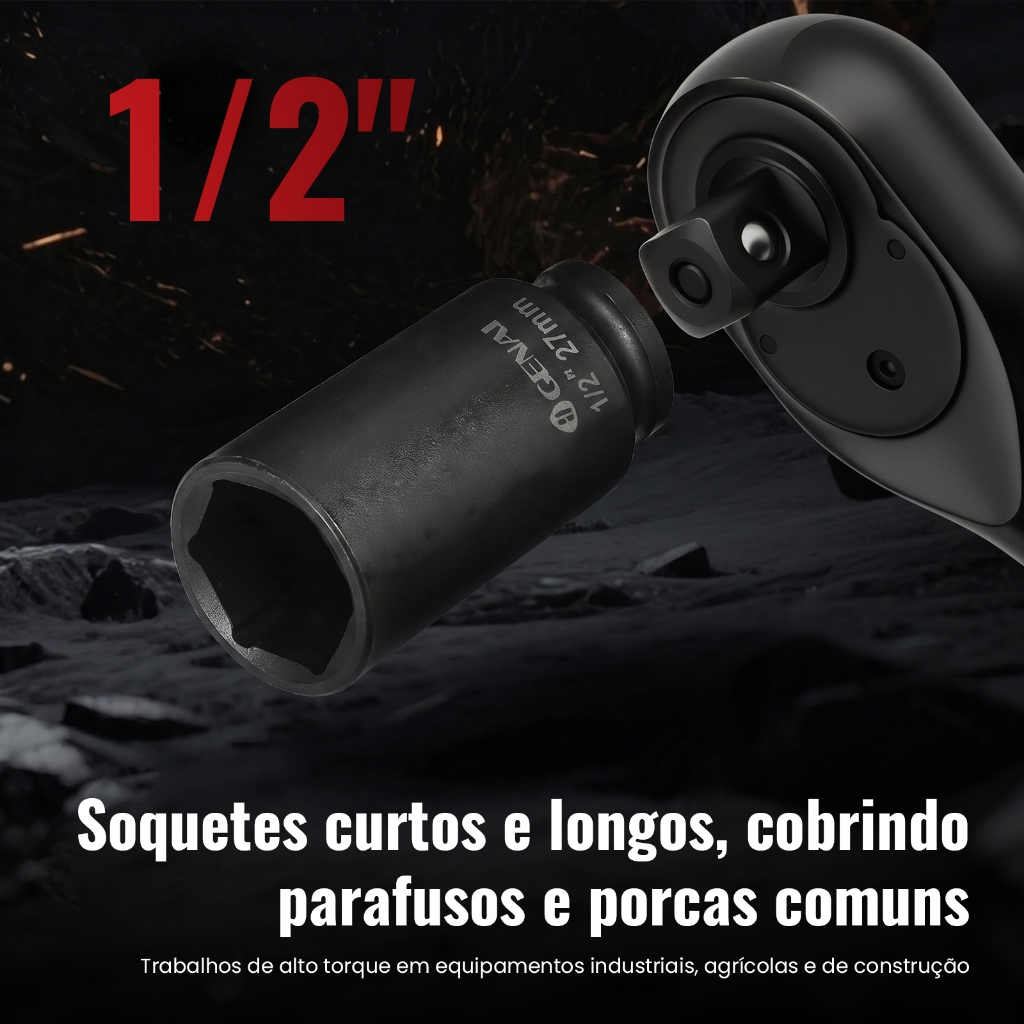 Kit Soquete de Impacto 35 Peças 1/2" Aço CR-MO Maleta Metálica-Soquetes Curtos+Longos para Chave de Impacto Automotiva — imagem 2 de 2