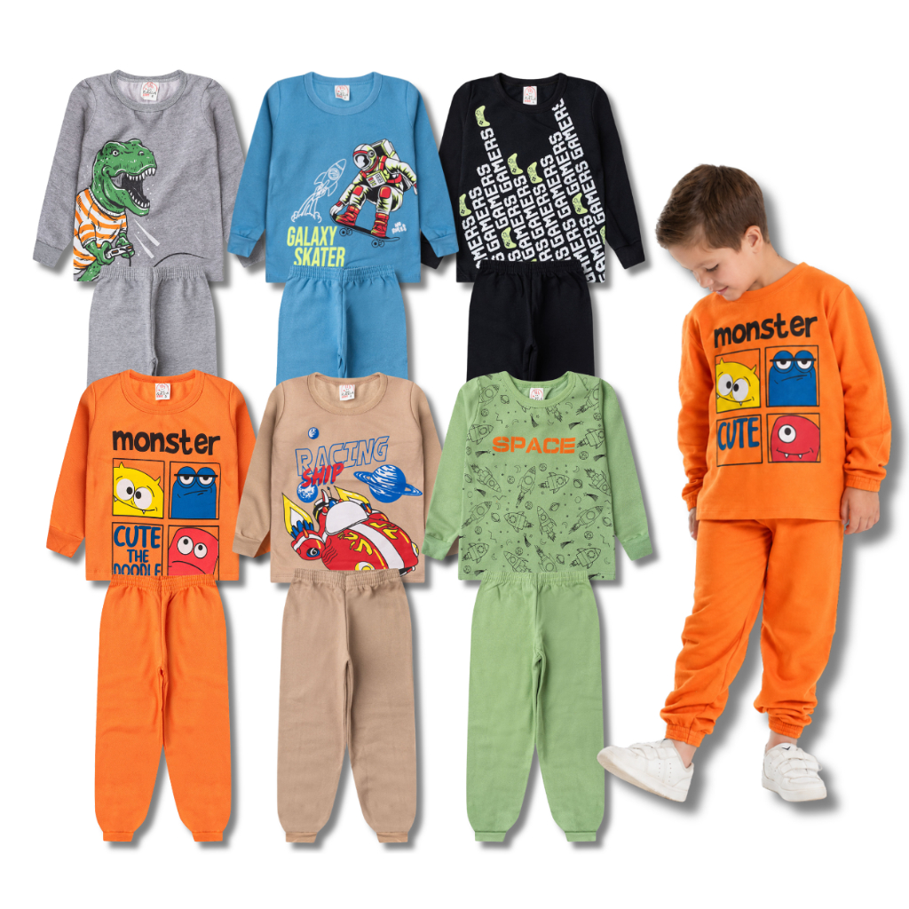 Kit 10 Peças Moletom Masculino Infantil Inverno - Kit 5 Conjuntos Moletom - 5 Casacos + 5 Calças