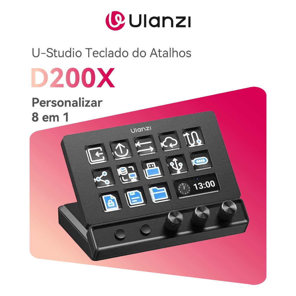 ULANZI D200X  8 em 1 Deck U-Studio Stream Teclado controlador 14 teclas LCD, USB-C/SD/TF Para PC/Mac