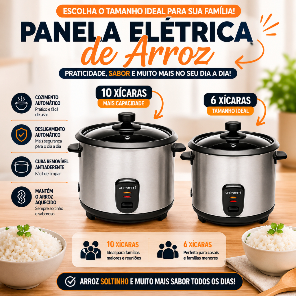 Panela de Arroz Elétrica 220v ou 127v Antiaderente Tampa de Vidro Suporte Vapor Legumes