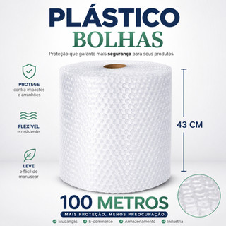 Plástico Bolha - Bobina 43 cm X 100 Mts E-commerce 25 Micras Bolha