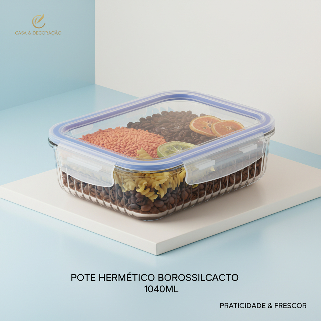 Pote Vidro Tampa Silicone Azul Alta Resistencia 1040ml Cozinha Marmita Alimento Geladeira Microondas Lava louça Multiuso
