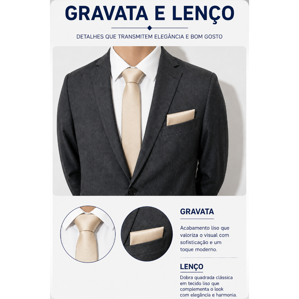 Kit Elegância Clássica: Gravata e Lenço Bege