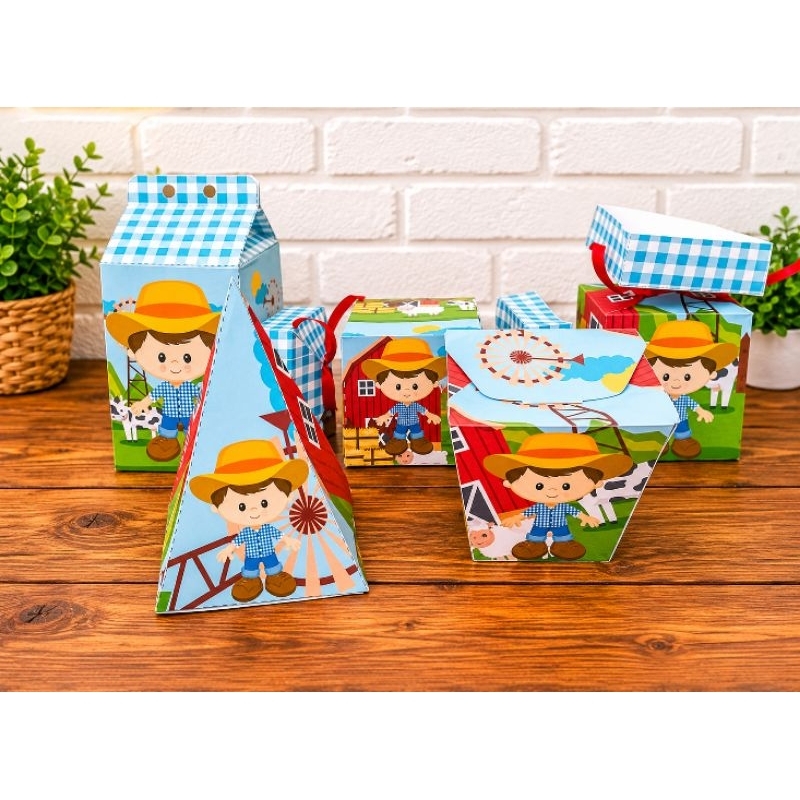 Kit Personalizado Fazendinha menino | Caixinhas Lembrancinhas para Festa Infantil | Aniversário