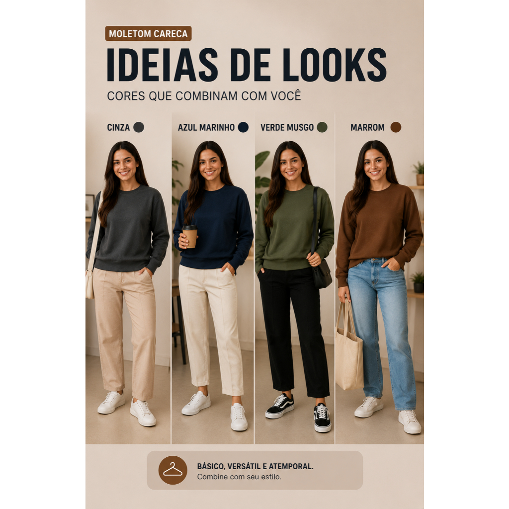 Detalhes do Moletom Unissex Blusa de Frio Casaco Agasalho Inverno Roupa de Frio Moletom Careca Algodão Casual Tecido Macio Premium