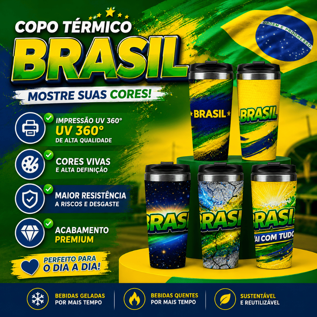 Coleção Copo Térmico Copa do Mundo Brasil - Impressão 360º UV