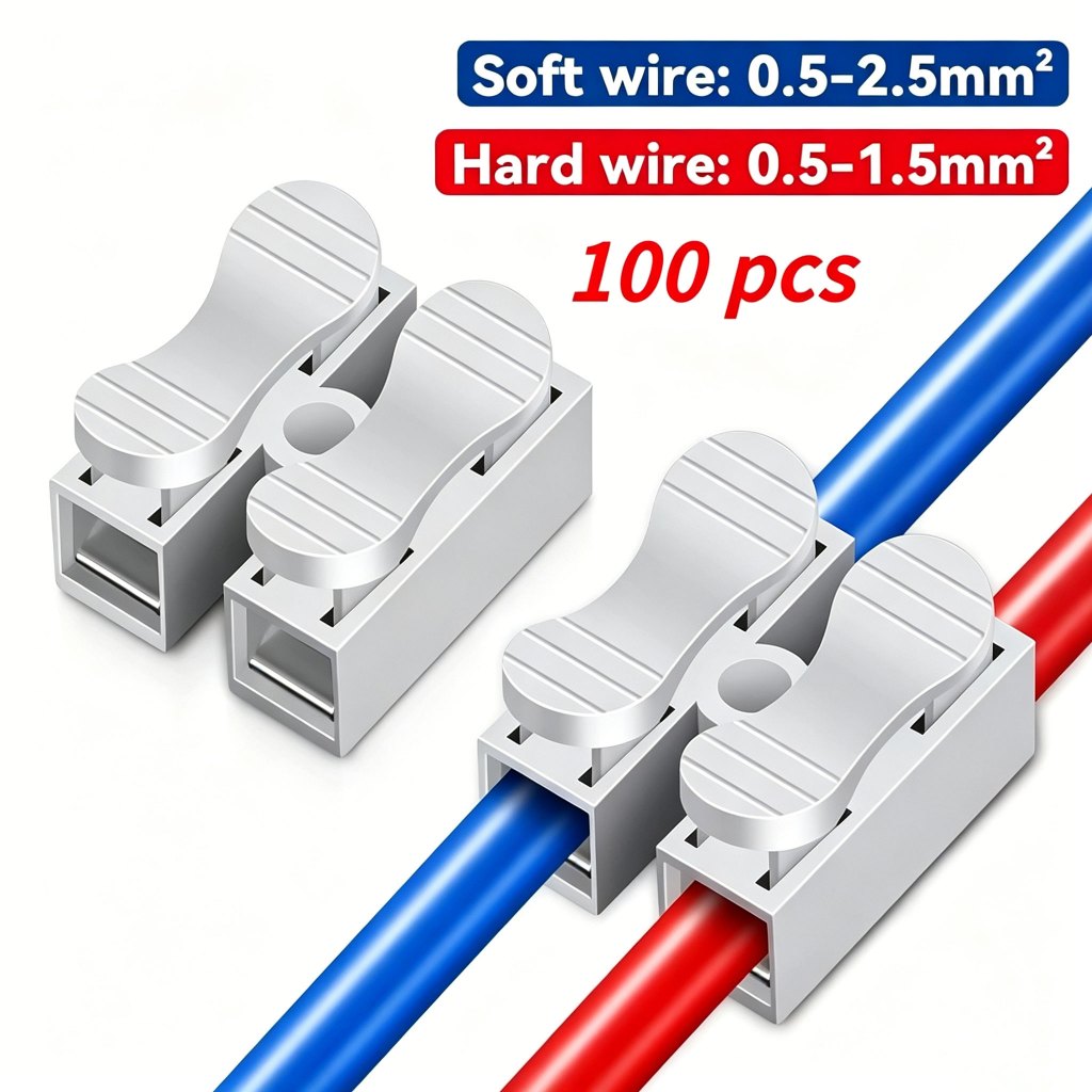 Kit 100 Peças Conector Emenda Ch 2 Vias 10a Cabo 0,5-2,5mm²