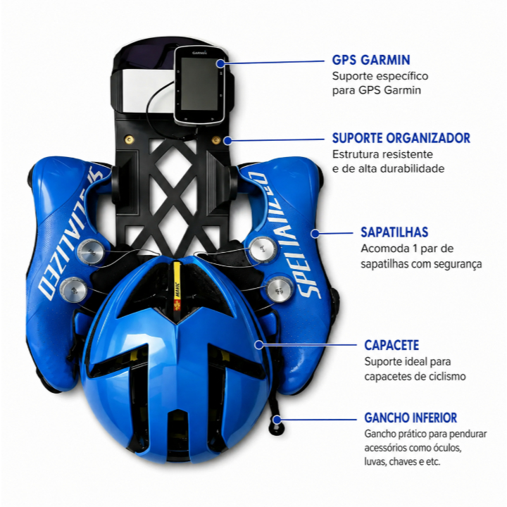 Suporte Parede Ciclista Bike Capacete Sapatilha Óculos Garmin Rack Organizador