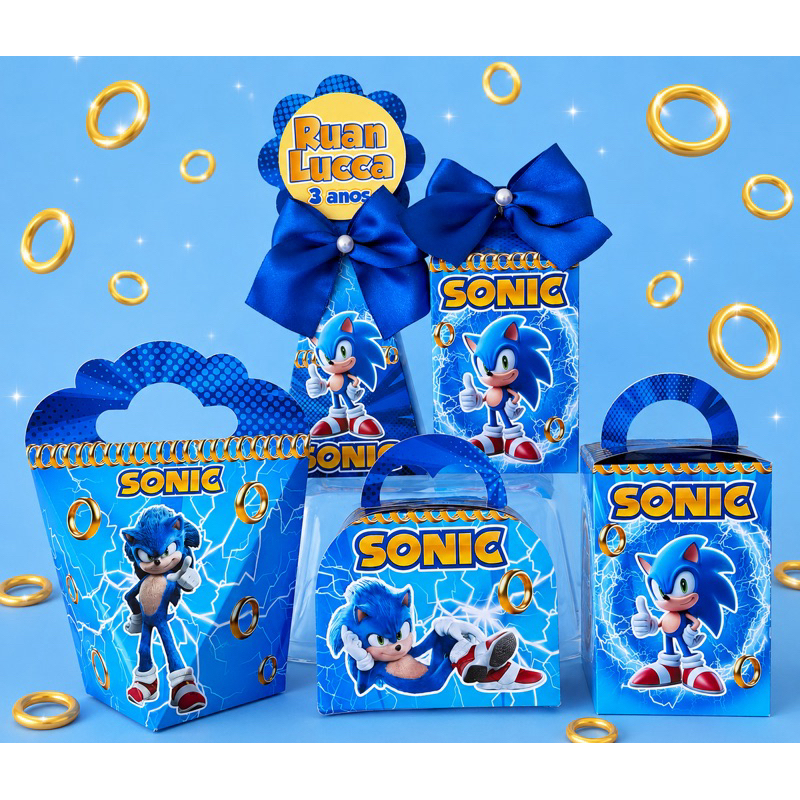 KIT PERSONALIZADOS SONIC KIT FESTA PERSONALIZADOS MIMO LEMBRANCINHA CAIXINHAS PARA FESTA INFANTIL ANIVERSÁRIO FESTA INFA