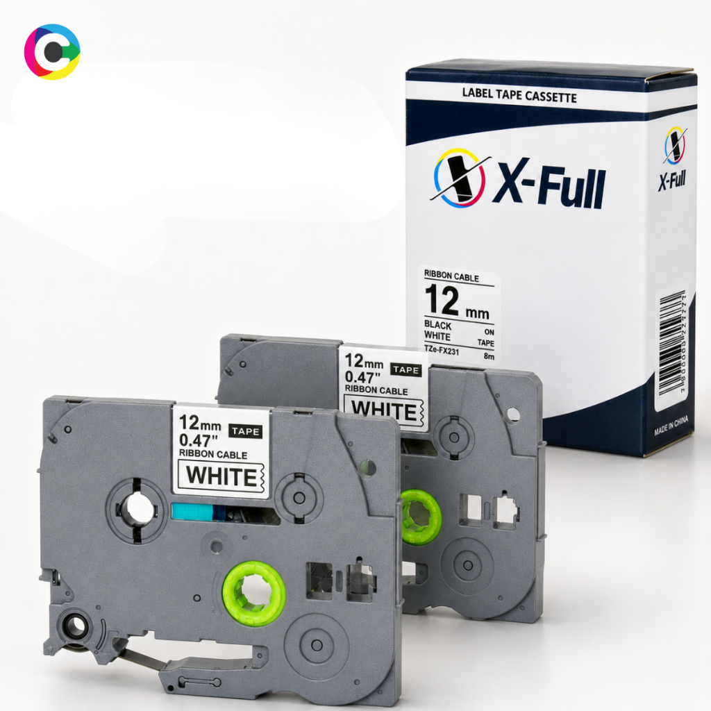 Kit 2 Fitas Rotuladoras Branca Preta Flexível X-Full TZE-FX231 Brother FX231 TZEFX231 PT-2100