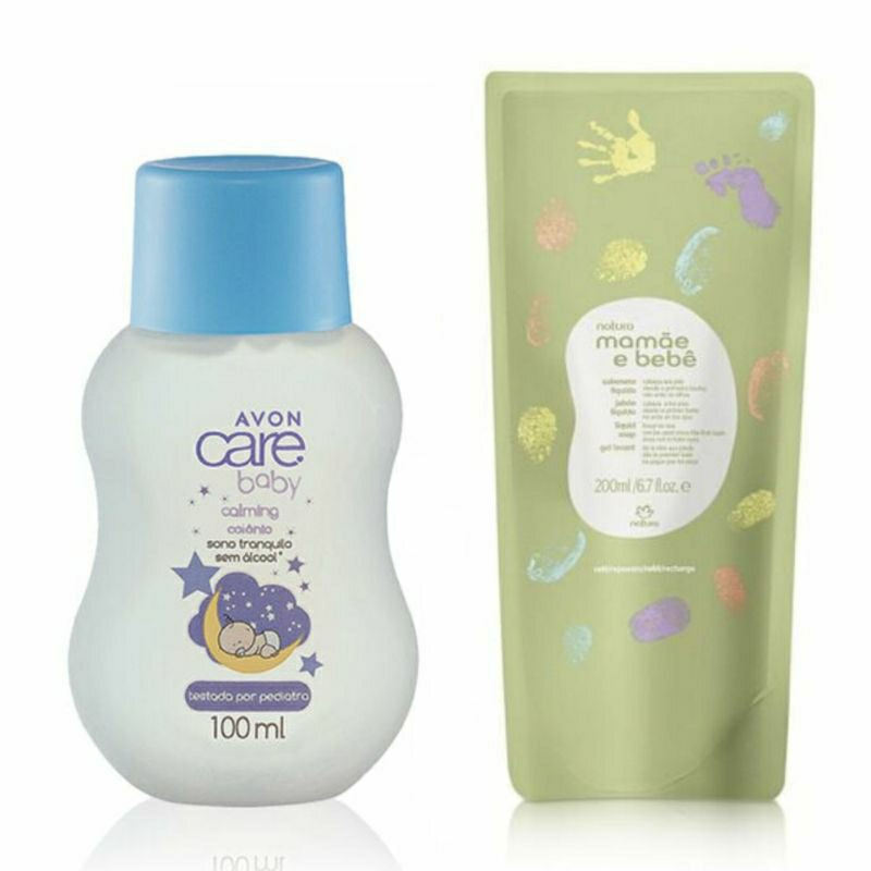 Kit Colônia Care Baby Calming 100ml Avon + Refil Mamãe e Bebê Sabonete Líquido da Cabeça aos Pés 200ml Natura