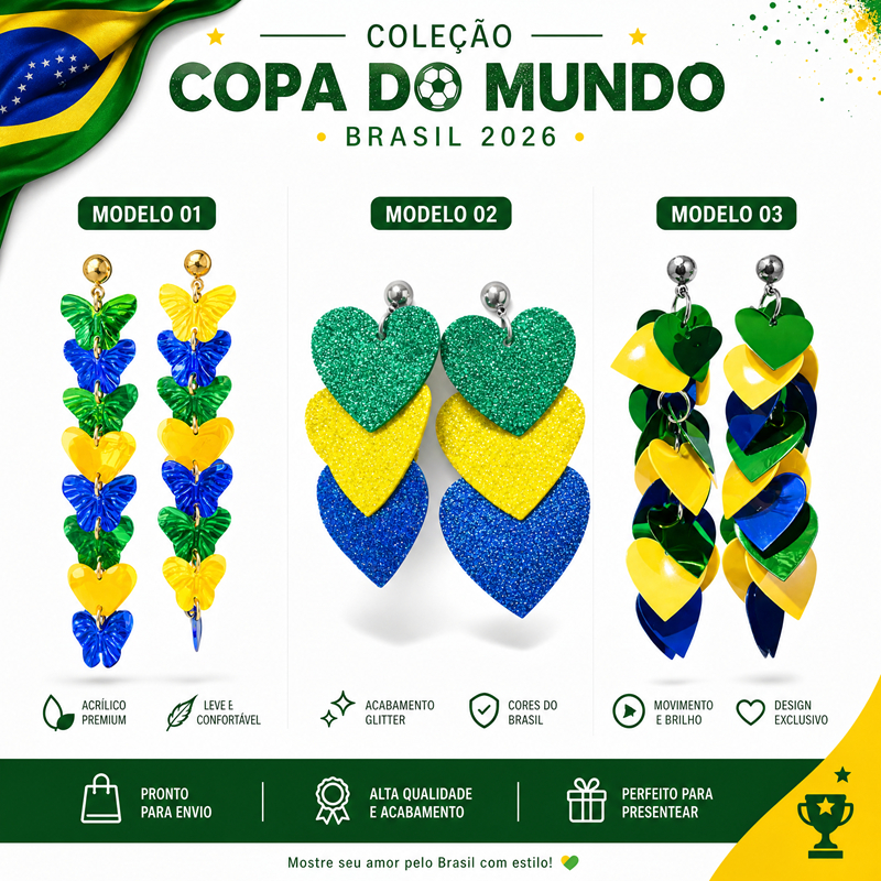 Brinco Flor Premium Brasil 🇧🇷 Leve Hipoalergênico Elegante Copa do Mundo & Dia a Dia