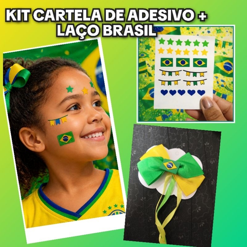 Kit 1 Cartela de Adesivo e 1 Laço Brasil