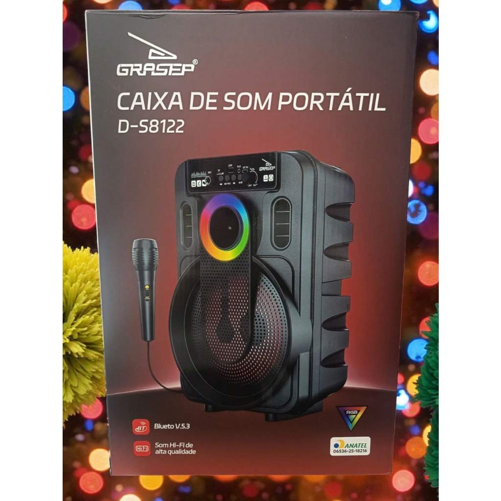 Caixa De Som Portátil D-S8122/S8123 Bluetooth V.5.3 Hi-fi  Karaokê Led Grave Potente RGB Com Microfone