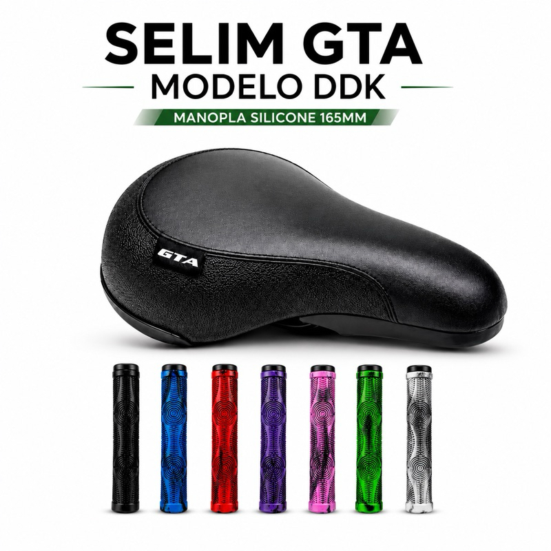Selim Banco GTA Modelo DDK + Manopla Silicone 165 mm Freeride Bicicleta MTB GRAU BMX Kit Conforto