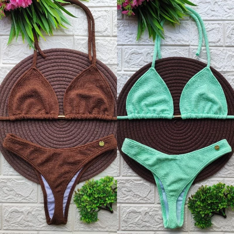 kit 2 conjuntos asa delta cintura alta anarruga cortininha semi fio — imagem 1