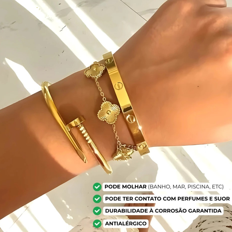 Conjunto Braceletes Com Pulseira Moda Virgiinia OU Conjunto 2 Braceletes Em Aço Inoxidável