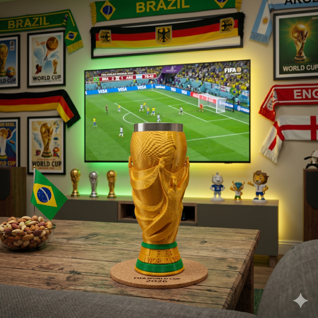 Suporte para copo Térmico 473 ml Taça copa do Mundo com Porta aperitivo