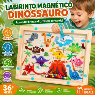 Labirinto magnético de dinossauro em madeira