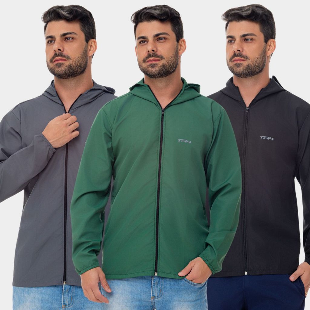 Jaqueta Corta Vento Masculina Bolso Ziper Capuz Casual Academia Esporte Treino Caminhada Corrida Ciclismo Camping