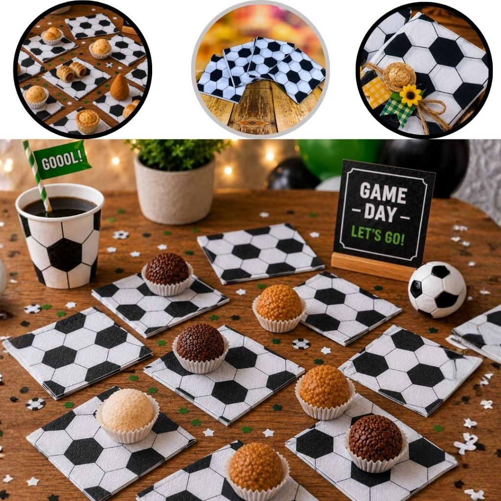 100 GUARDANAPOS BOLA DE FUTEBOL FESTA 19,5 X 22,5
