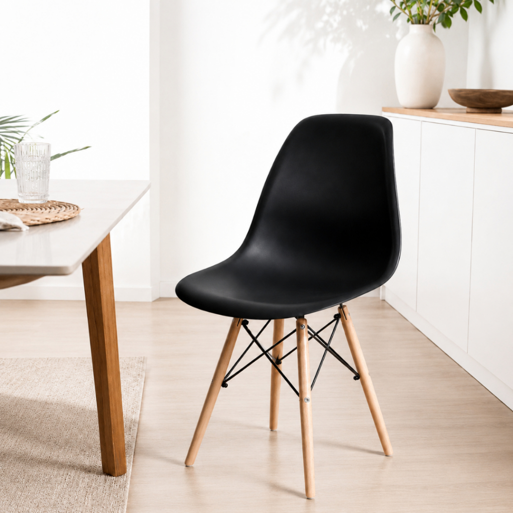 Cadeira Eiffel Eames Pés De Madeira Sala Quarto Escritório Moderna Wood Design Premium