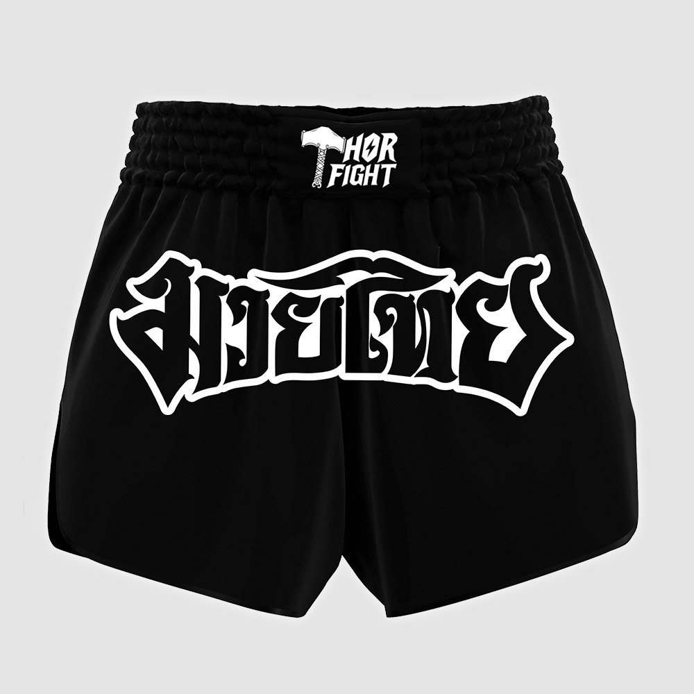 Short Muay Thai Preto Black Thai Unissex Para Treino MMA Boxe Kickboxing