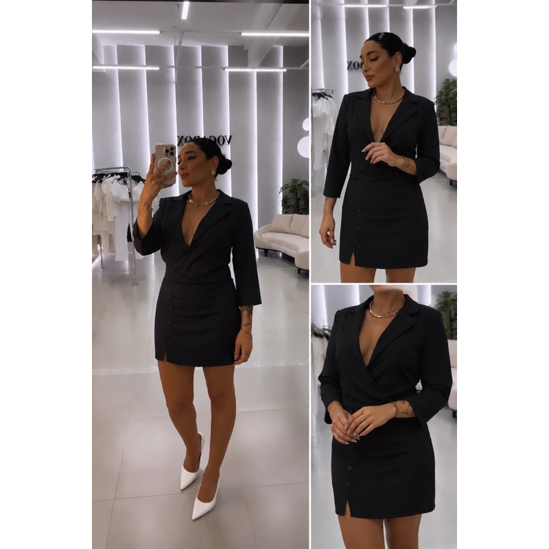 Vestido Blazer Feminino Preto Alfaiataria Elegante Tam M