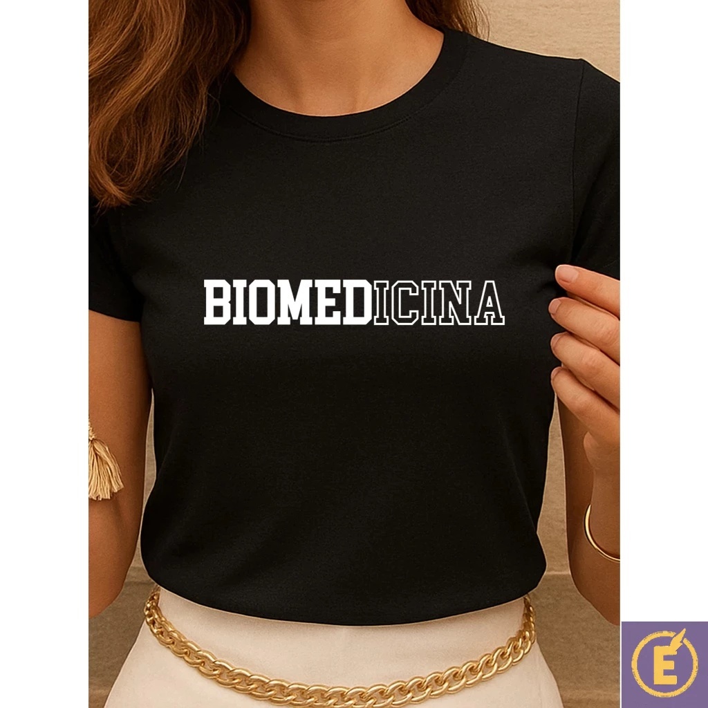 Blusa Biomedicina Feminina T Short Camisa Camiseta Qualidade Faculdade Fonte College Mescla 100% Algodão Premium