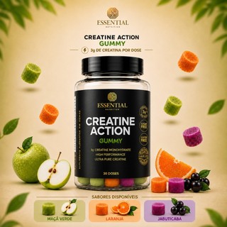 Creatina Gummy Essential Nutrition 30 Doses Creatina Monohidratada 3g Sem Açúcar Original Creatina Goma