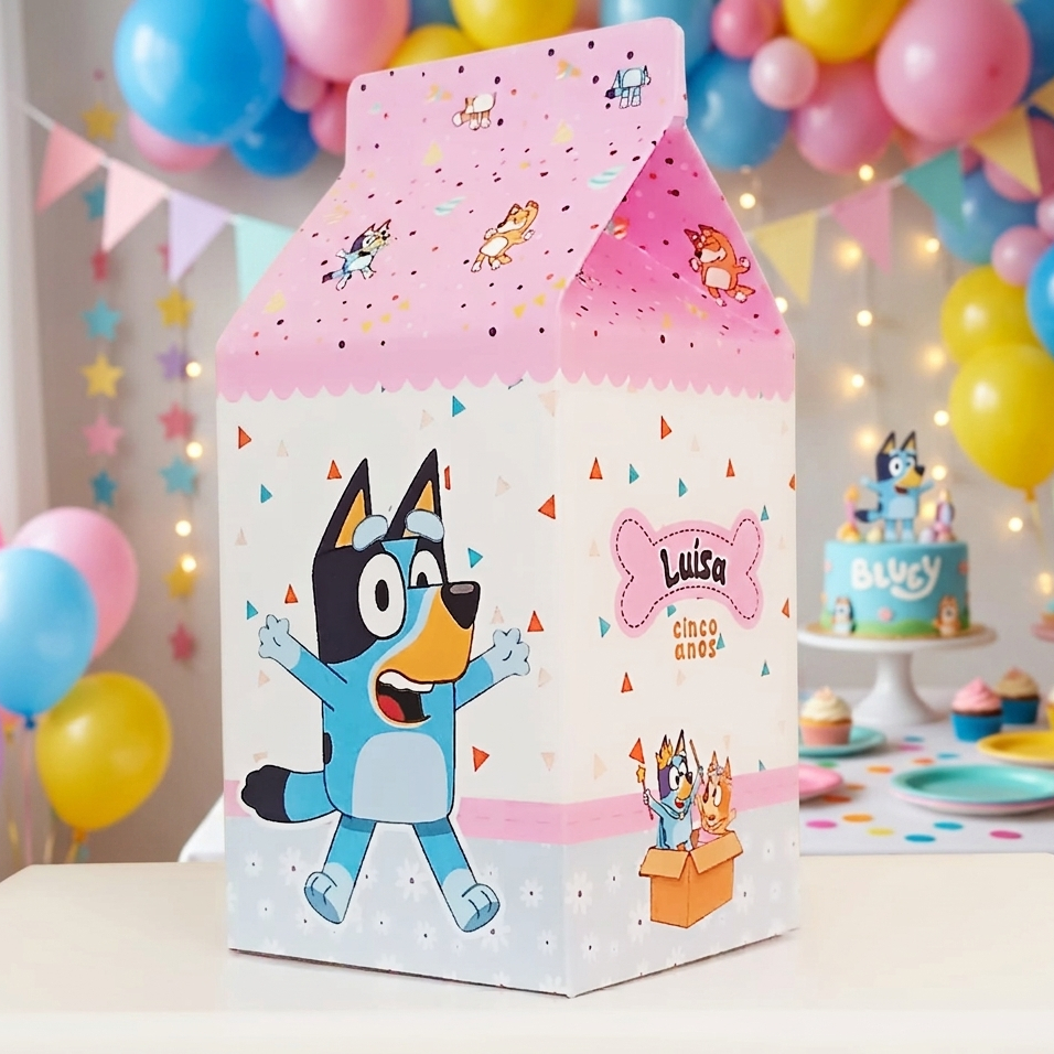 ENVIO RÁPIDO - Caixinhas Milk Personalizada Bluey Menina - Lembrancinha Aniversário Festa