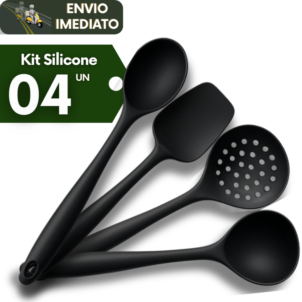 Kit 04 Utensílios de Cozinha Silicone Antiaderente Resistente Casa Cozinha Buffet Restaurantes