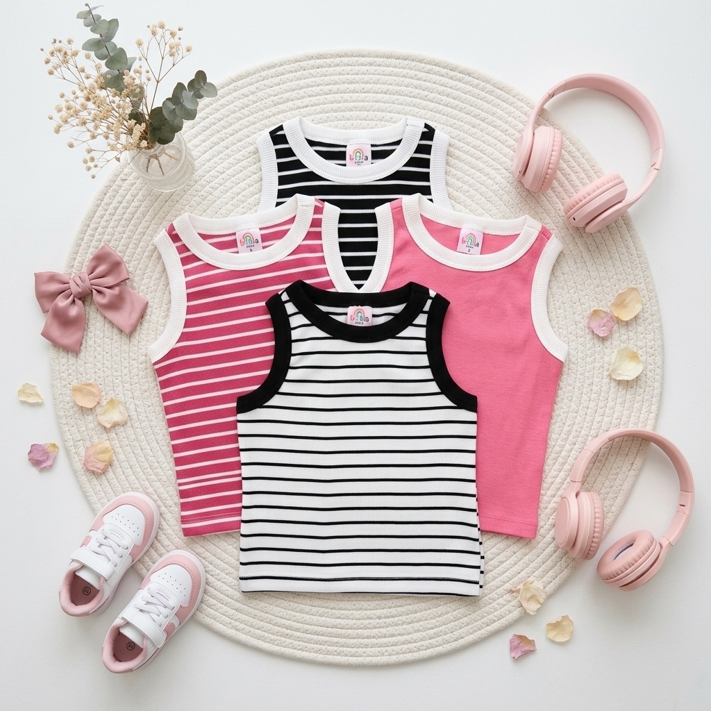 Kit 4 Camisetas Regatas Infantis Femininas Ribana Canelada Conforto e Estilo Tamanhos 4 a 12 Anos - Cores Variadas