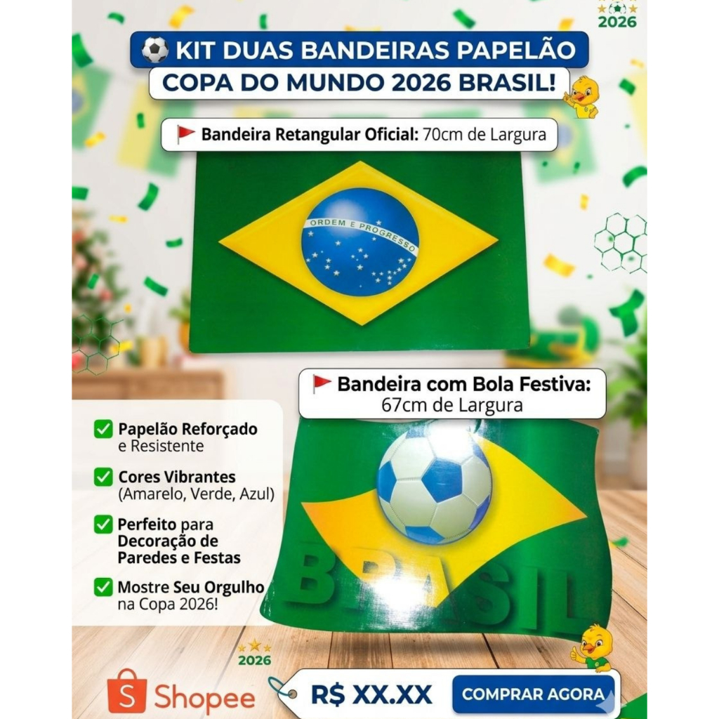 Painel Decoração Copa do Mundo 2026 Brasil em Papelão