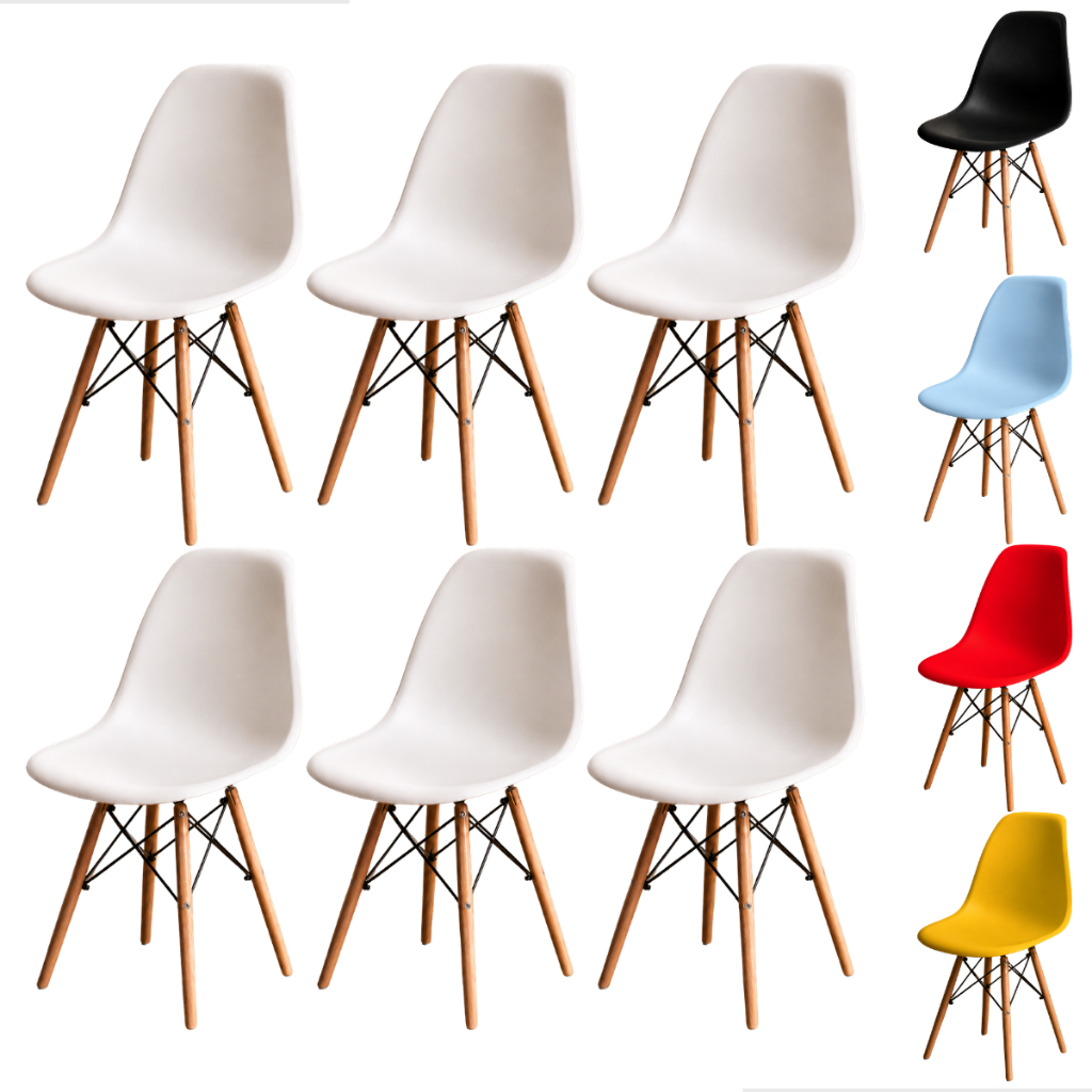 Kit 2, 4, 6 Cadeiras Eiffel Eames Pés De Madeira Sala Quarto Escritório Moderna Design Wood Premium