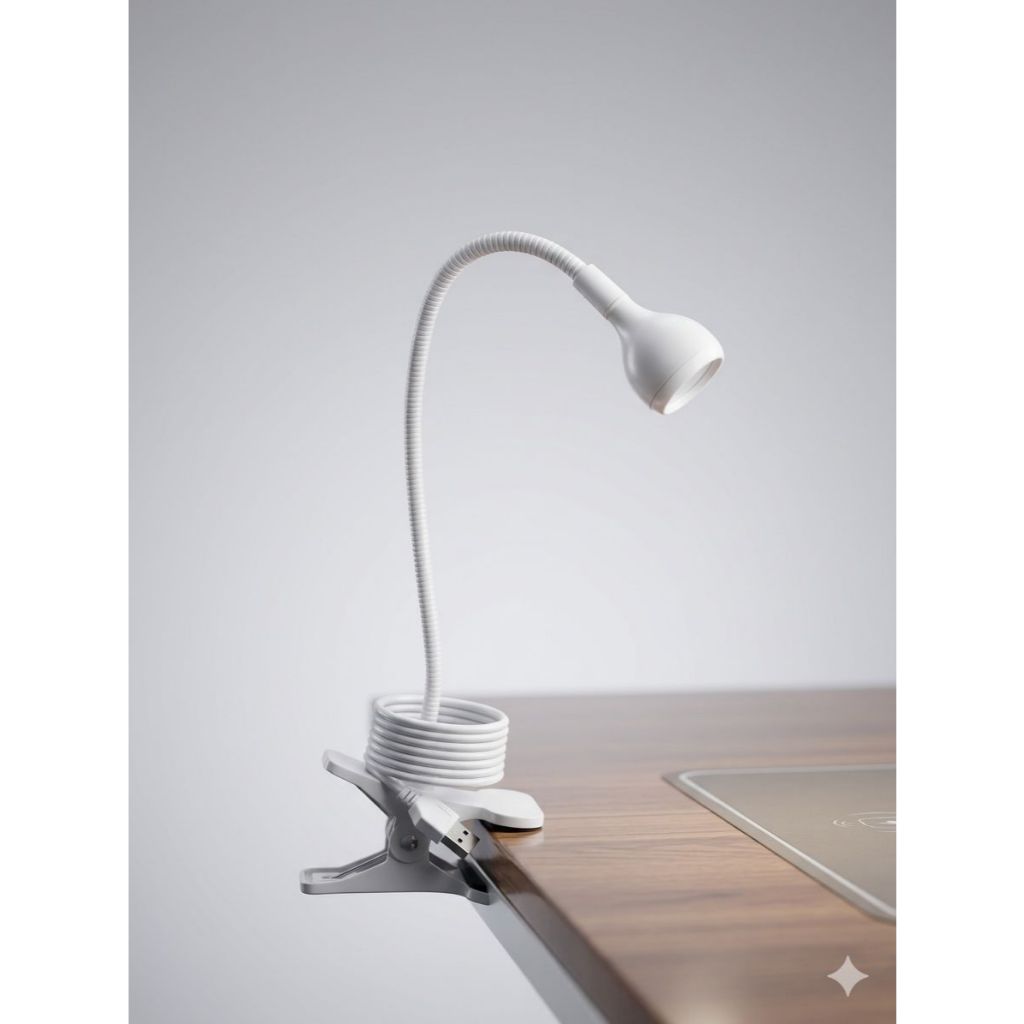 Luminária UV LED Branca com Garra e Haste Flexível de Metal | Clip Mesa Profissional