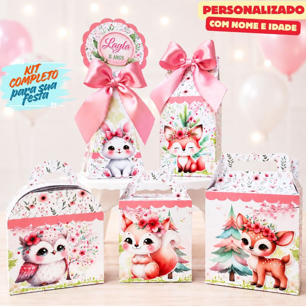 Kit Caixas BOSQUE ENCANTADO / Personalizadas + Brinde /Lembrancinhas Festa Infantil/Aniversario