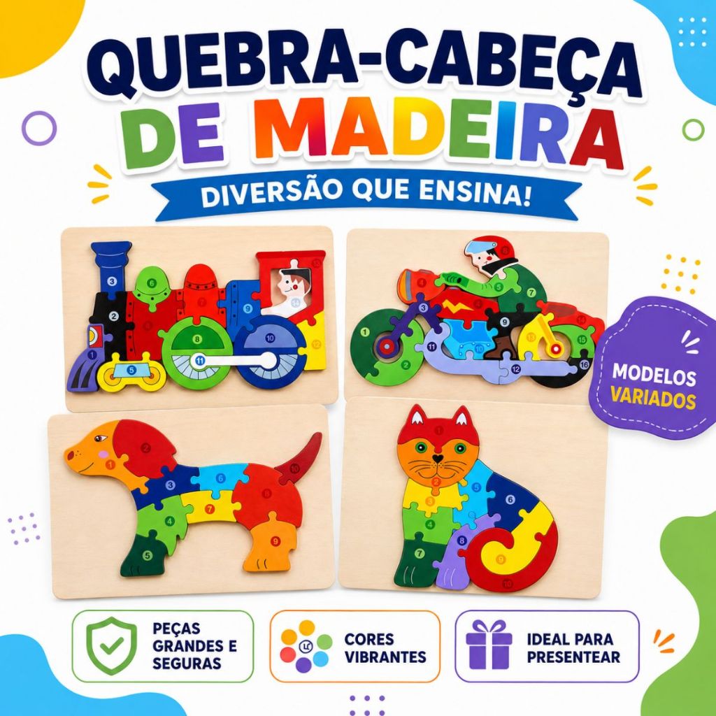 Quebra-Cabeça de Madeira Brinquedo Infantil com Peças de Encaixe Educativo Brinquedo Montessori