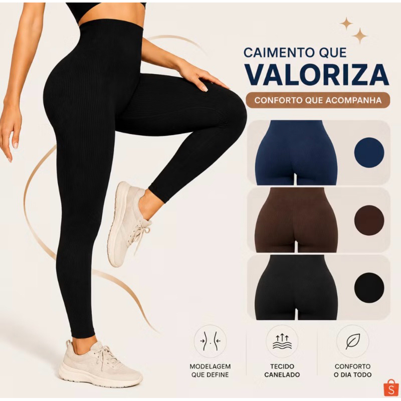 calça legging feminina canelada premium cintura alta modeladora para academia