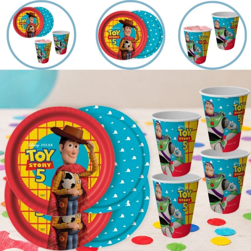 Kit Festa TOY STORY 5 8 Pratos + 8 Copos Descartável 180 Ml Papel - (FESTCOLOR) (CHOCO)