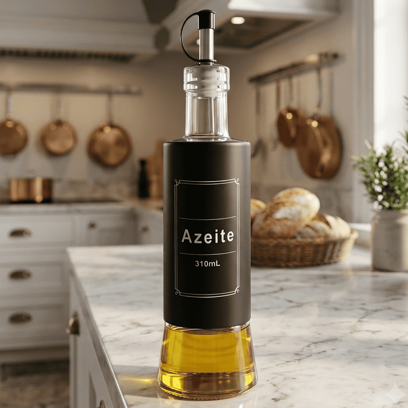 Galheteiro Azeiteiro De Vidro Aço Inox 310ml Preto Hauskraft