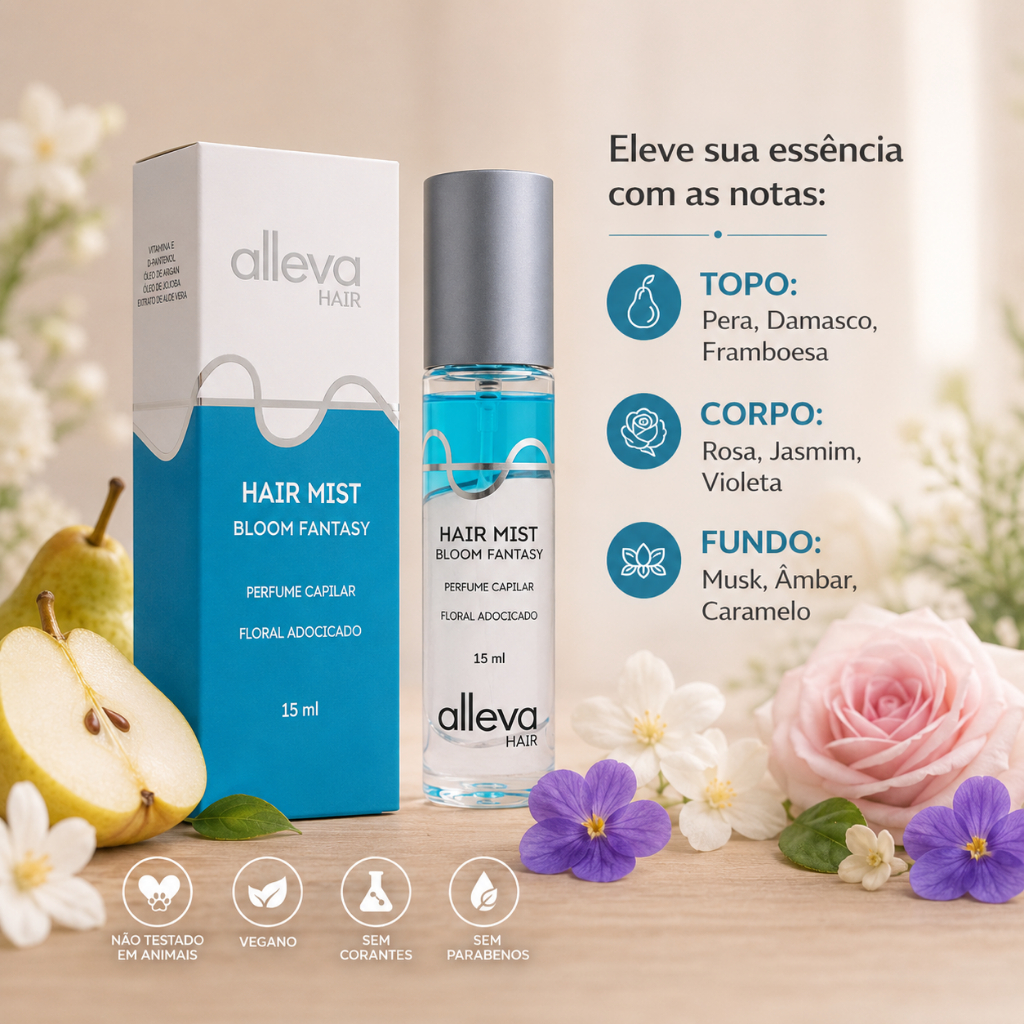 Detalhes do Perfume Capilar Alleva 15ml Diversas Fragrancias