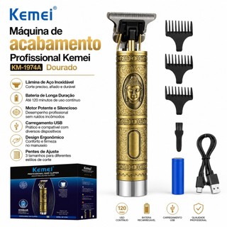 Máquina De Acabamento Kemei KM-1974A Profissional Barba Cabelo Recarregável USB Dourada