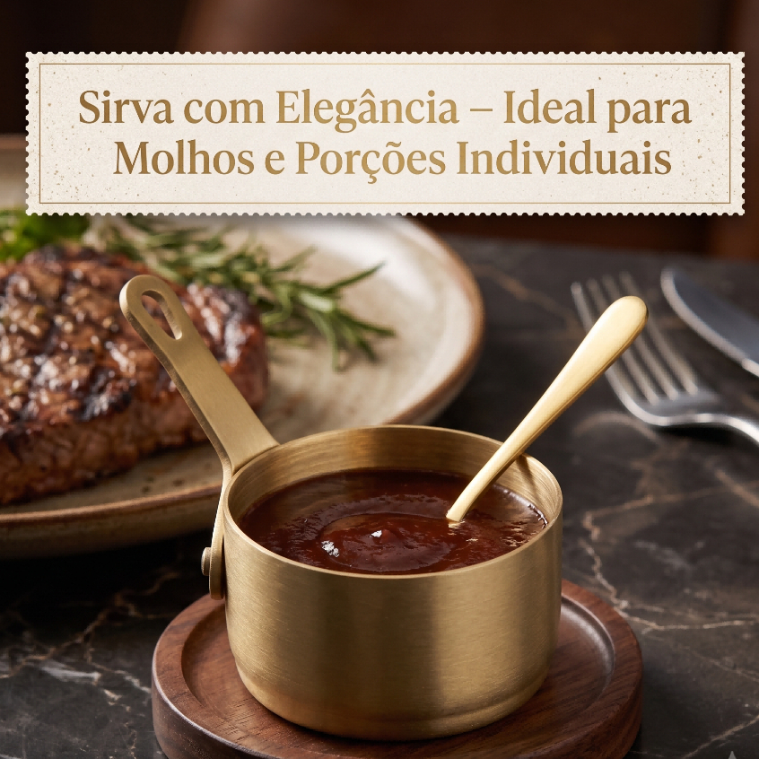 Mini Molheira Inox Dourada Com Cabo Utensílio De Cozinha Serve Molho Manteiga Calda Sobremesa Premium