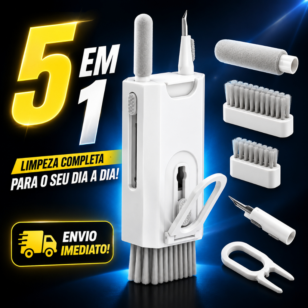 Kit Escova Limpeza Multiuso 5 em 1 Para Teclado Fone Celular Notebook Computador Removedor de Poeira