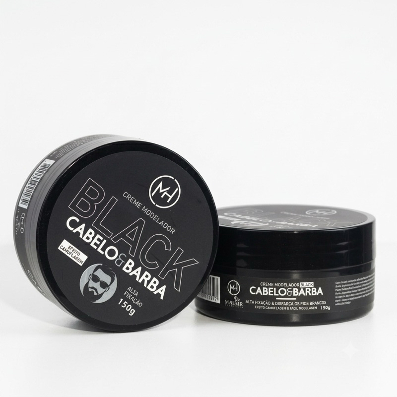 Pomada Modeladora Black Cabelo e Barba 150g Alta Fixação Disfarça Fios Brancos Efeito Natural