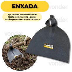 Enxada Larga Tamanho 2 Vonder Aço Carbono Para Capinar Cavar Terra Areia Pedra Resistente Top